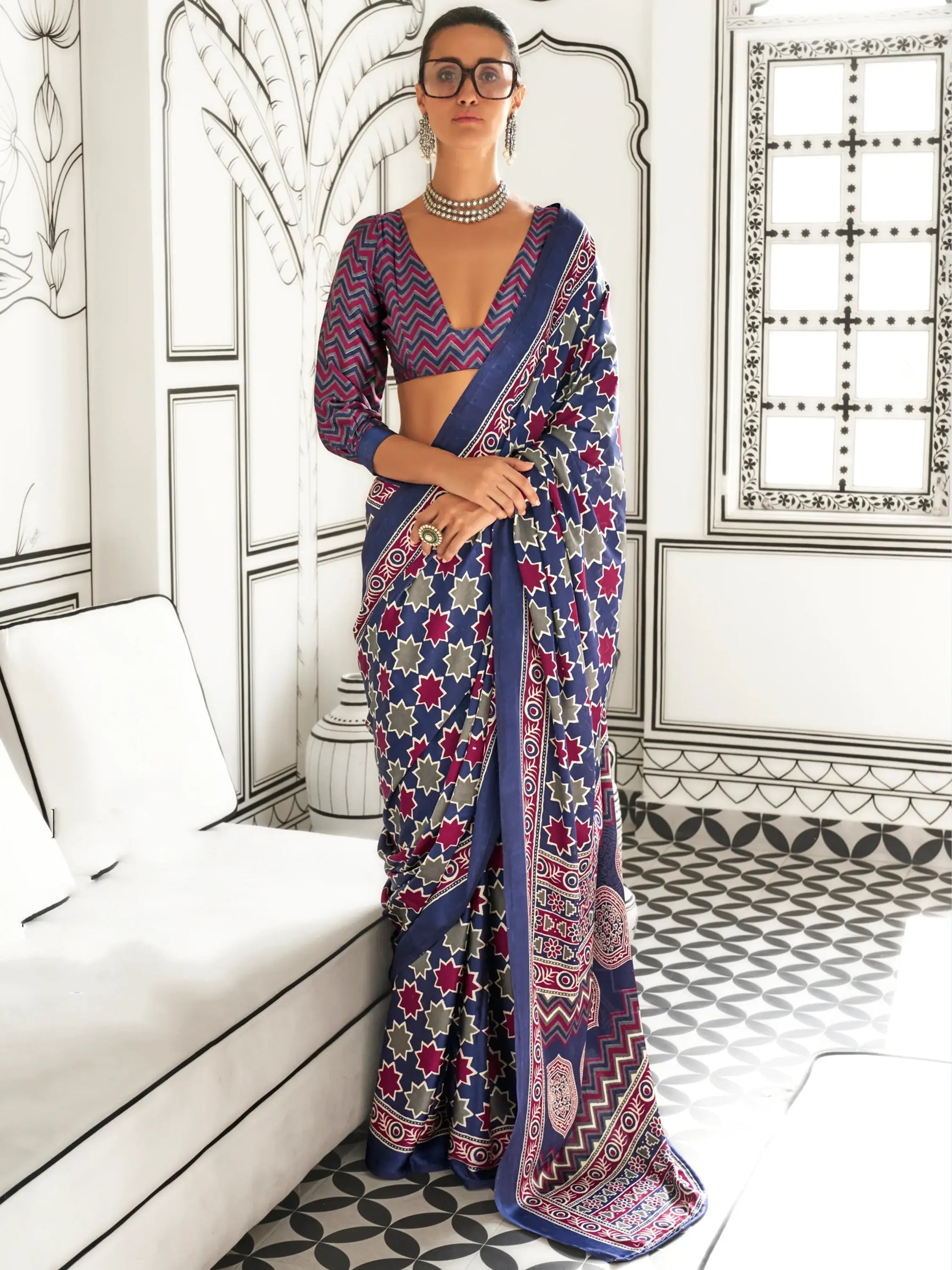 Awesome Purple Printed Satin Casual Wear Saree With Blouse - Zeel Clothing