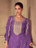 Awesome Purple Sequins Work Chinon Festive Wear Palazzo Suit With Dupatta - Zeel Clothing