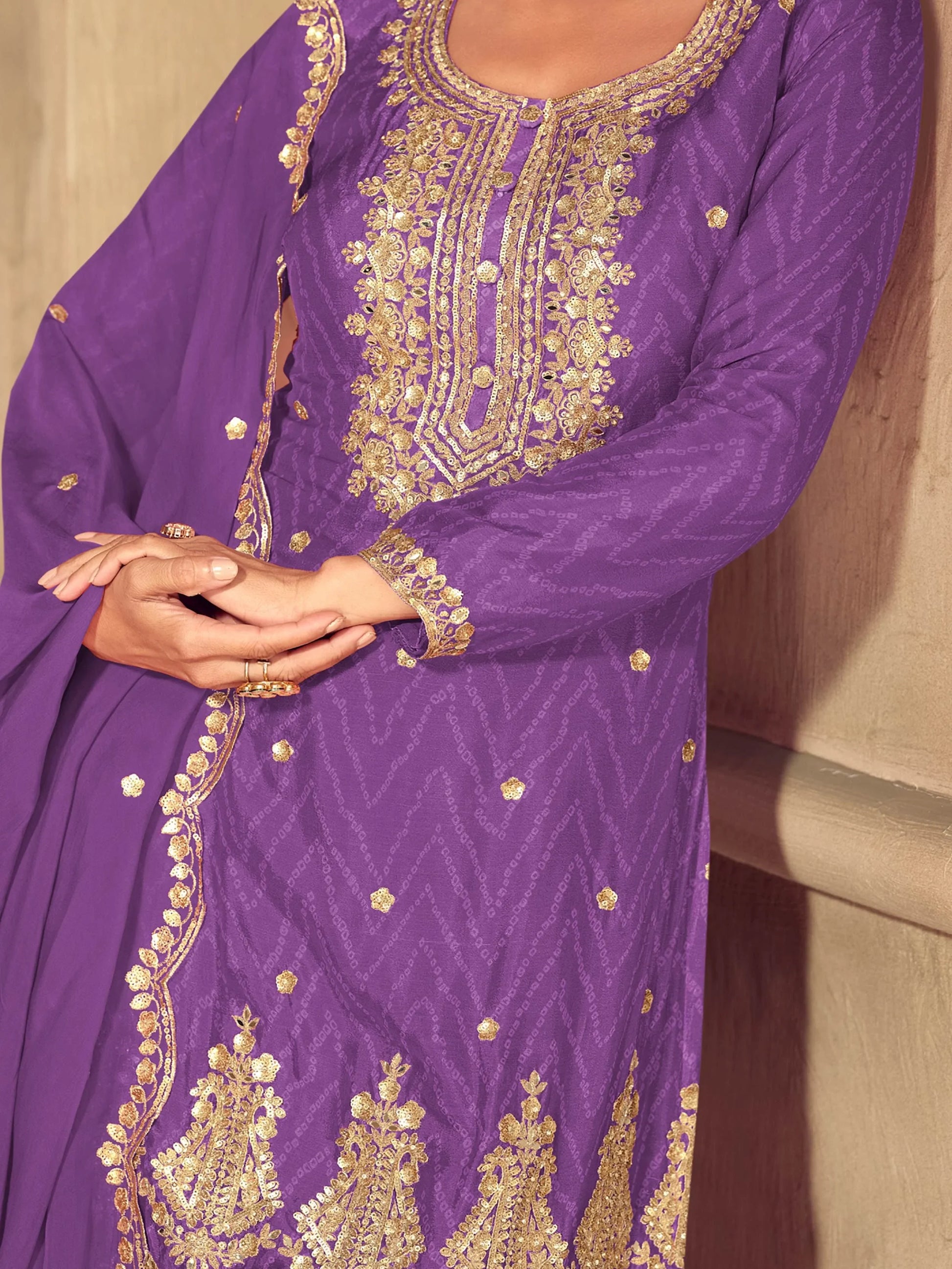 Awesome Purple Sequins Work Chinon Festive Wear Palazzo Suit With Dupatta - Zeel Clothing