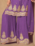 Awesome Purple Sequins Work Chinon Festive Wear Palazzo Suit With Dupatta - Zeel Clothing