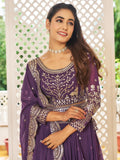 Awesome Purple Sequins Work Georgette Bridesmaid Lehenga Choli With Dupatta - Zeel Clothing