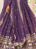 Awesome Purple Sequins Work Georgette Bridesmaid Lehenga Choli With Dupatta - Zeel Clothing