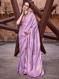 Awesome Purple Zari Weaving Satin Reception Wear Saree With Blouse - Zeel Clothing