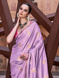 Awesome Purple Zari Weaving Satin Reception Wear Saree With Blouse - Zeel Clothing