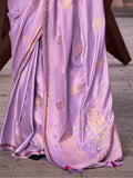 Awesome Purple Zari Weaving Satin Reception Wear Saree With Blouse - Zeel Clothing