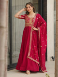 Awesome Rani Pink Zari Embroidered Vichitra Silk Gown With Dupatta - Zeel Clothing