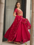 Awesome Rani Pink Zari Embroidered Vichitra Silk Gown With Dupatta - Zeel Clothing