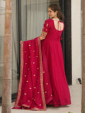 Awesome Rani Pink Zari Embroidered Vichitra Silk Gown With Dupatta - Zeel Clothing