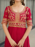 Awesome Rani Pink Zari Embroidered Vichitra Silk Gown With Dupatta - Zeel Clothing