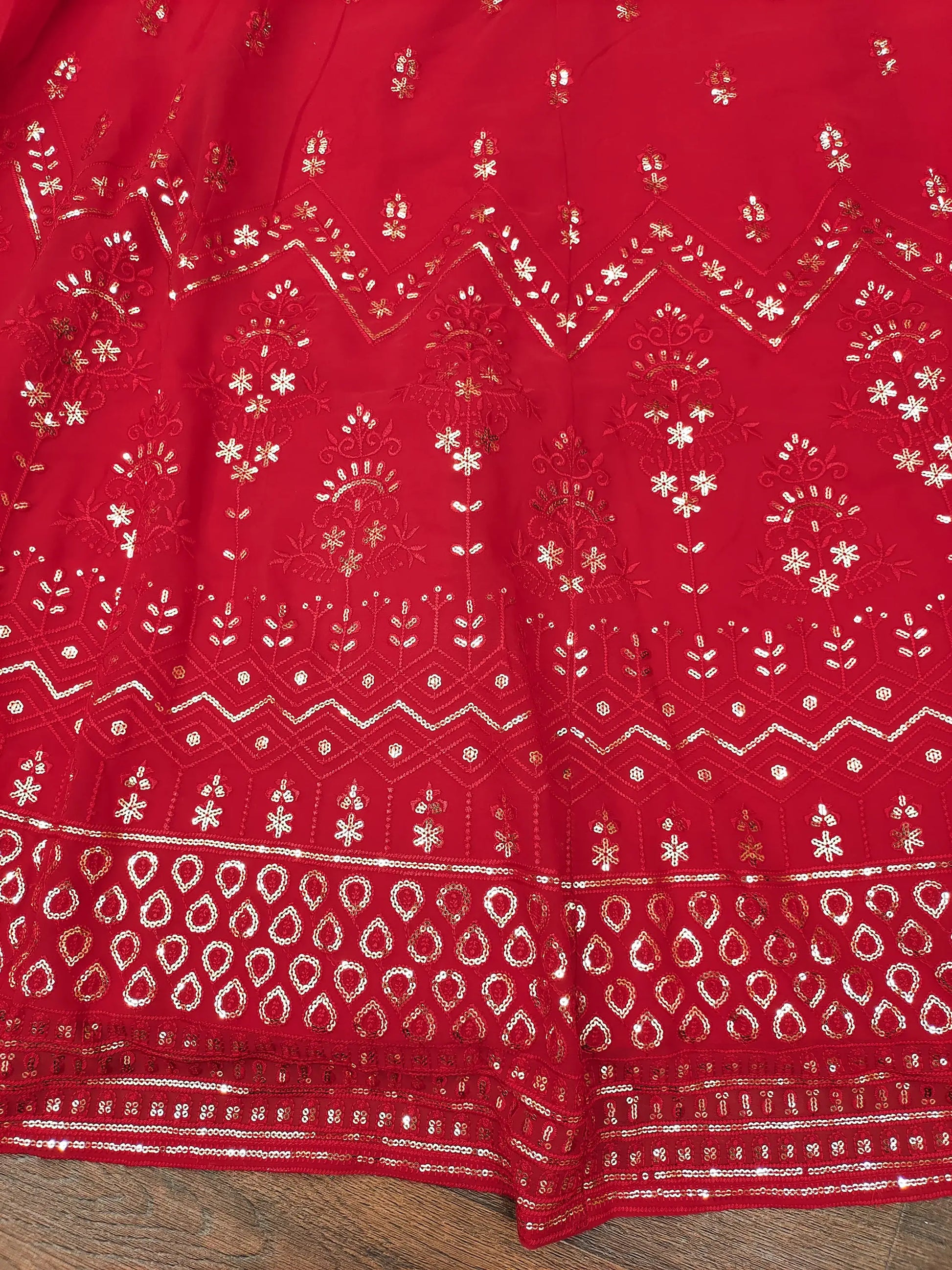 Awesome Red Sequins Georgette Wedding Lehenga Choli With Dupatta - Zeel Clothing