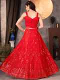 Awesome Red Sequins Georgette Wedding Lehenga Choli With Dupatta - Zeel Clothing