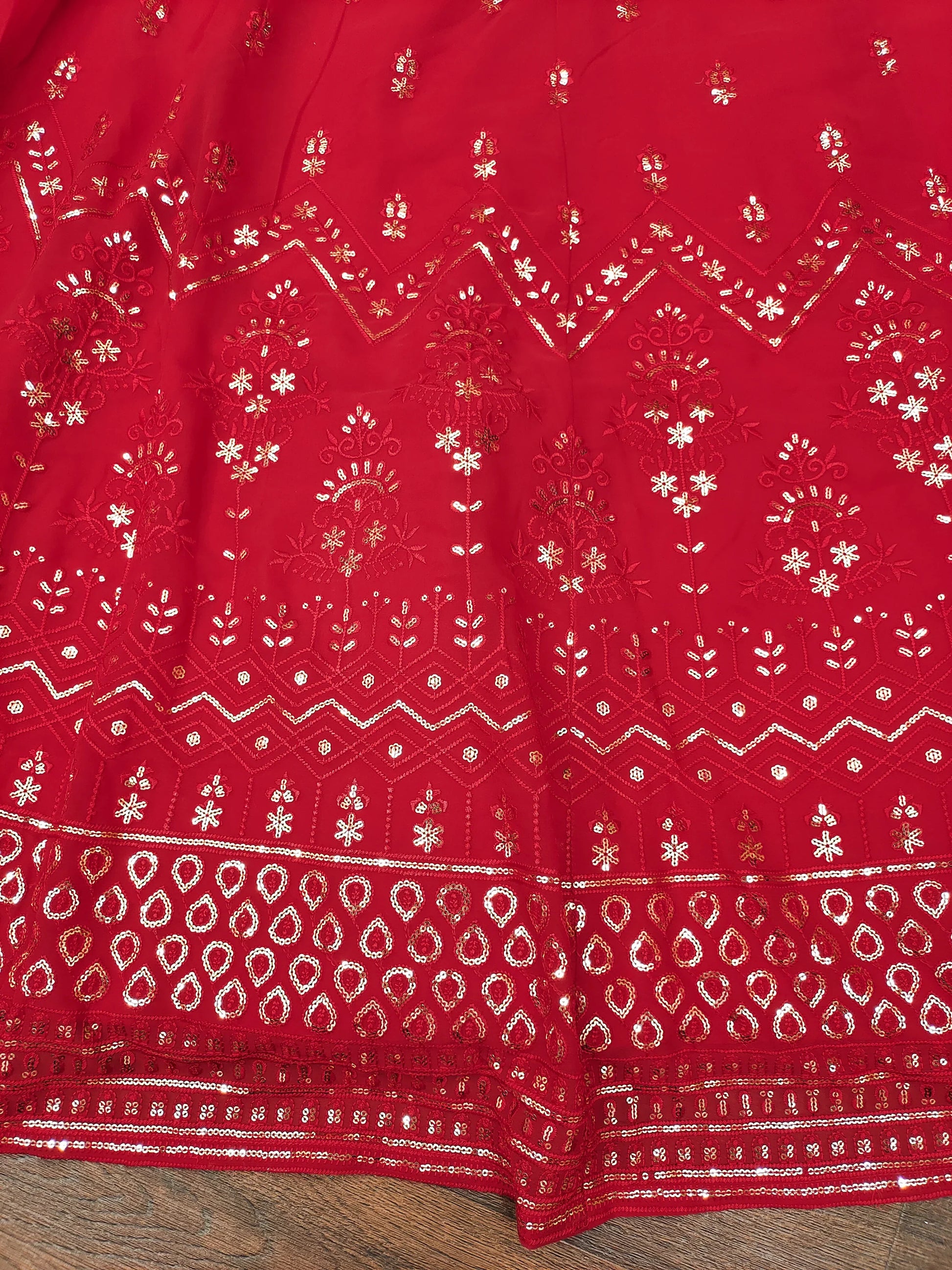 Awesome Red Sequins Georgette Wedding Lehenga Choli With Dupatta - Zeel Clothing