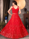 Awesome Red Sequins Georgette Wedding Lehenga Choli With Dupatta - Zeel Clothing