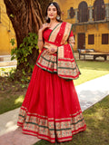 Awesome Red Zari Weaving Chanderi Wedding Wear Half Saree Lehenga With Dupatta