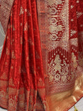 Awesome Red Zari Weaving Silk Engagement Wear Saree With Blouse - Zeel Clothing