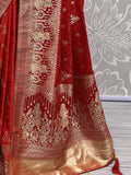 Awesome Red Zari Weaving Silk Engagement Wear Saree With Blouse - Zeel Clothing