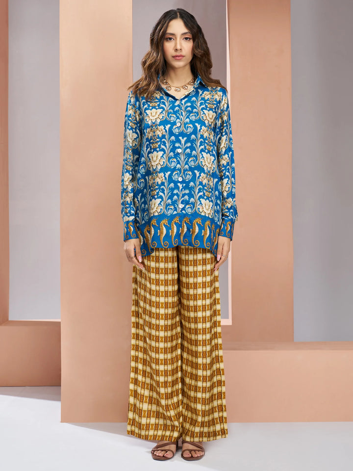 Awesome Royal Blue Printed Muslin Silk Casual Wear Co-Ord Set - Zeel Clothing