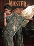 Awesome Sage Green Sequins Net Reception Wear Saree - Zeel Clothing