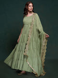 Awesome Sea Green Georgette Event Wear Gown With Heavy Dupatta - Zeel Clothing