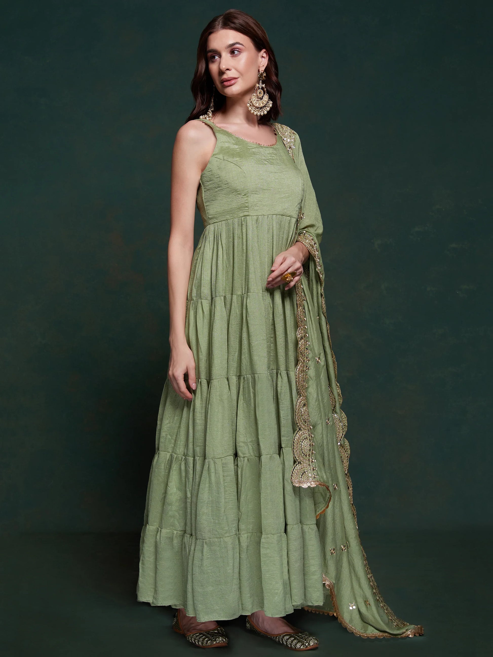 Awesome Sea Green Georgette Event Wear Gown With Heavy Dupatta - Zeel Clothing