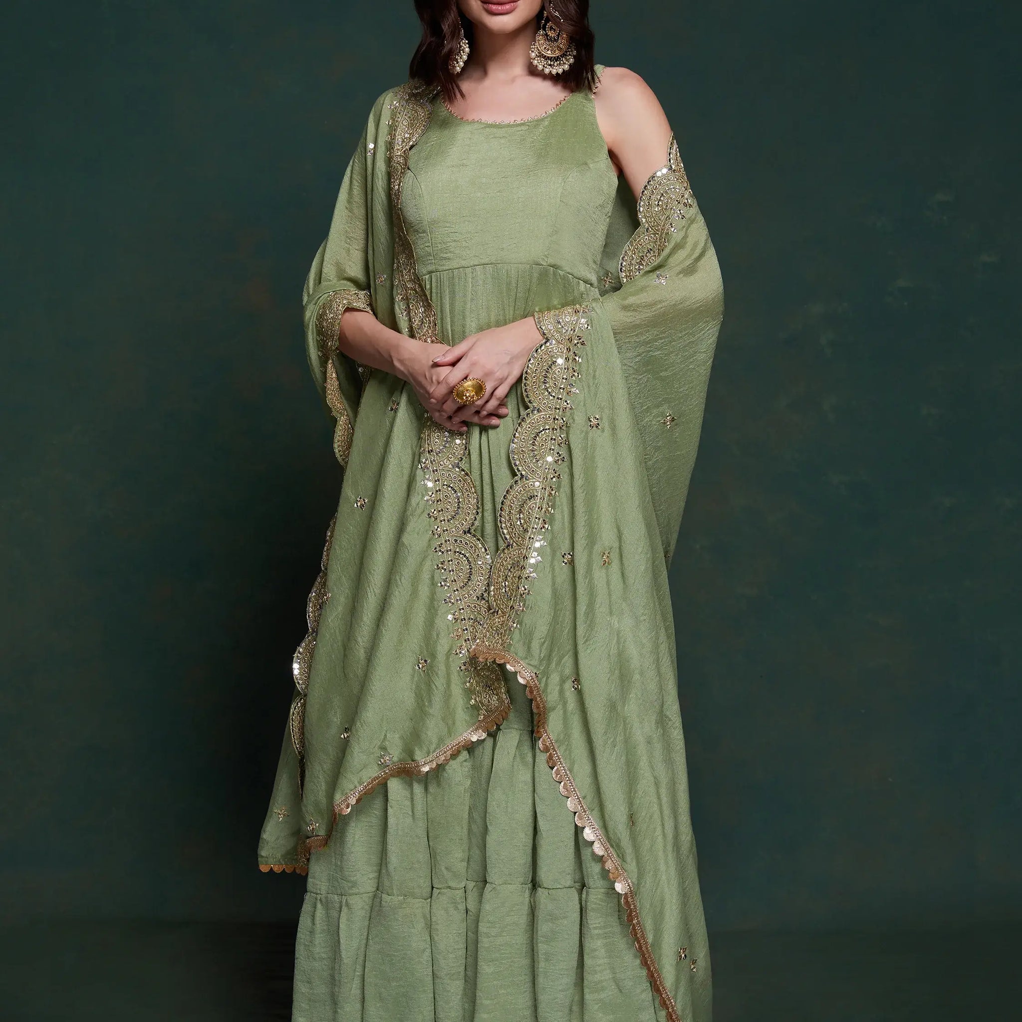 Awesome Sea Green Georgette Event Wear Gown With Heavy Dupatta - Zeel Clothing