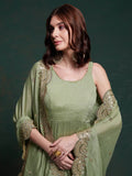 Awesome Sea Green Georgette Event Wear Gown With Heavy Dupatta - Zeel Clothing
