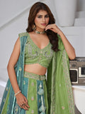 Awesome Sea Green Zari Work Tissue Mehendi Wear Lehenga Choli With Dupatta