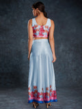 Awesome Sky Blue Digital Printed Linen Western Wear Co-Ord Set - Zeel Clothing