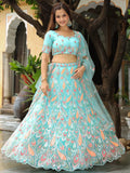 Awesome Sky Blue Sequins Net Bridesmaid Lehenga Choli With Dupatta - Zeel Clothing