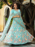 Awesome Sky Blue Sequins Net Bridesmaid Lehenga Choli With Dupatta - Zeel Clothing