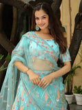 Awesome Sky Blue Sequins Net Bridesmaid Lehenga Choli With Dupatta - Zeel Clothing