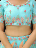 Awesome Sky Blue Sequins Net Bridesmaid Lehenga Choli With Dupatta - Zeel Clothing