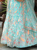 Awesome Sky Blue Sequins Net Bridesmaid Lehenga Choli With Dupatta - Zeel Clothing