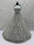 Awesome Sky Blue Sequins Net Wedding Wear Lehenga Choli With Dupatta