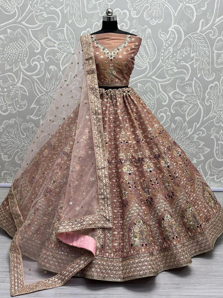 Awesome Soft Brown Multi-Thread Silk Bridesmaid Lehenga Choli