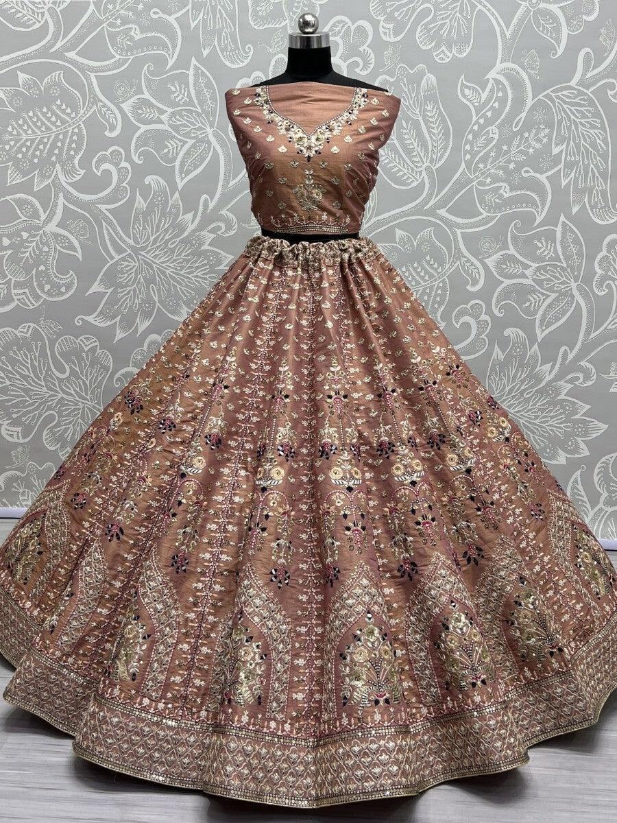 Awesome Soft Brown Multi-Thread Silk Bridesmaid Lehenga Choli