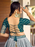 Awesome Teal Blue Sequins Chinon Sangeet Wear Lehenga Choli With Dupatta - Zeel Clothing