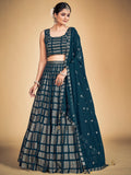 Awesome Teal Blue Sequins Georgette Engagement Lehenga Choli - Zeel Clothing