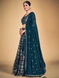Awesome Teal Blue Sequins Georgette Engagement Lehenga Choli - Zeel Clothing