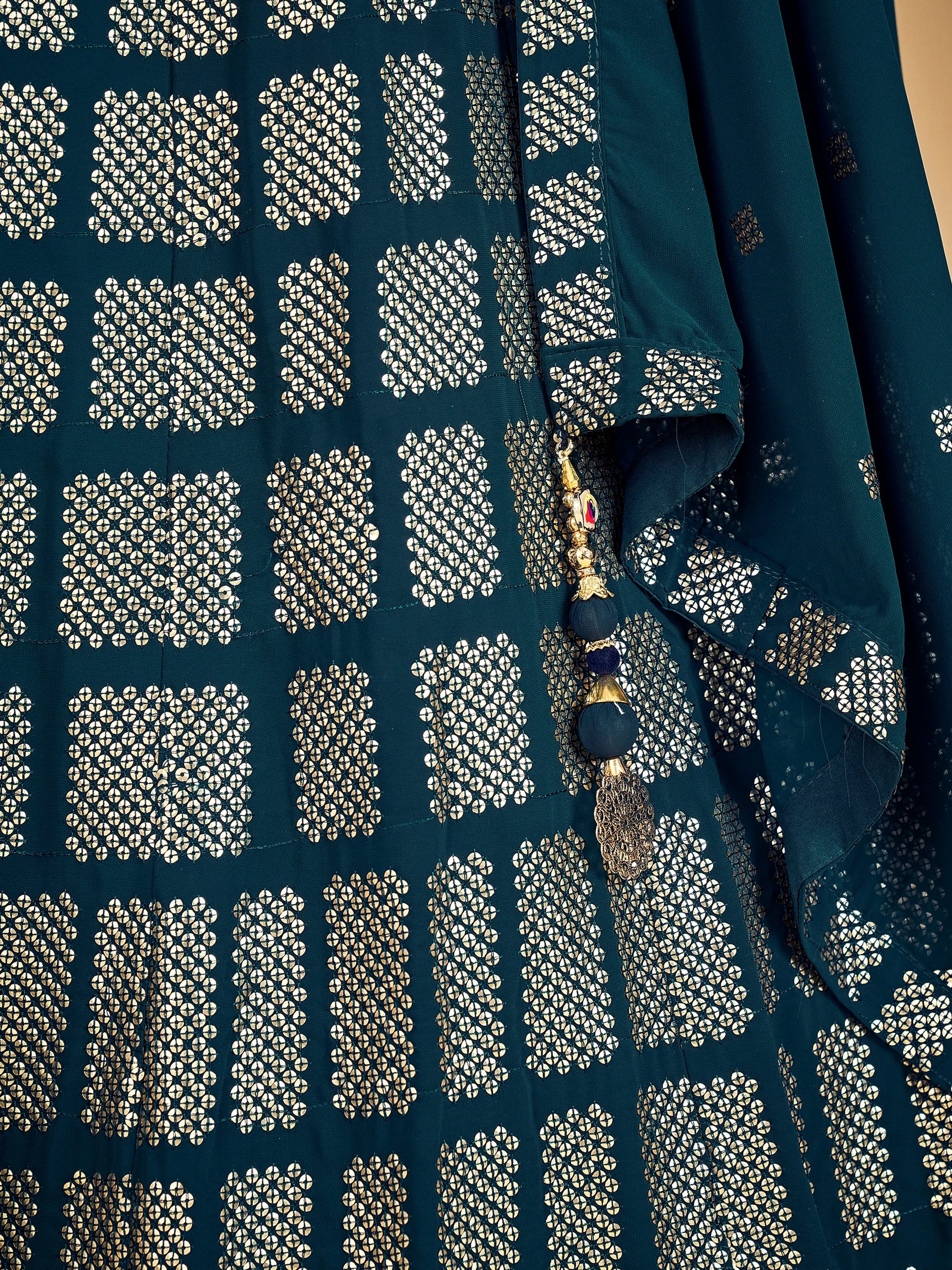 Awesome Teal Blue Sequins Georgette Engagement Lehenga Choli - Zeel Clothing