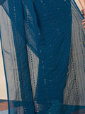 Awesome Teal Blue Sequins Georgette Function Wear Saree With Blouse - Zeel Clothing