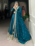Awesome Teal Blue Thread Work Silk Wedding Lehenga Choli - Zeel Clothing