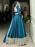Awesome Teal Blue Thread Work Silk Wedding Lehenga Choli - Zeel Clothing