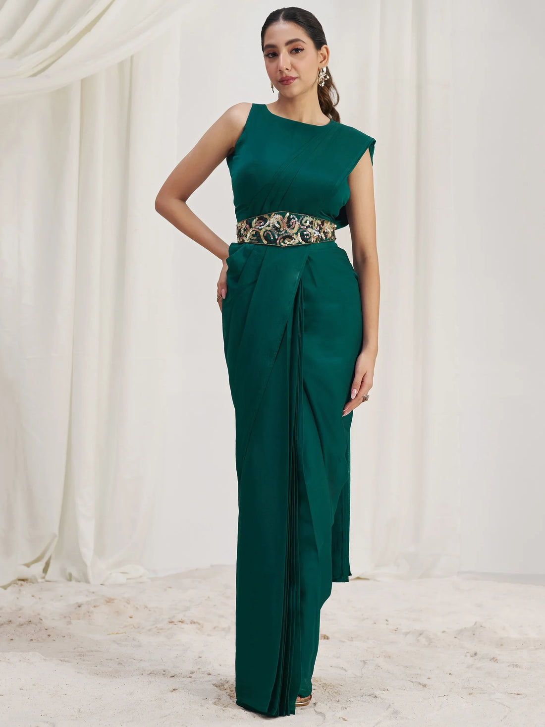 Awesome Teal Green Organza Silk Ready To Wear Saree With Blouse - Zeel Clothing