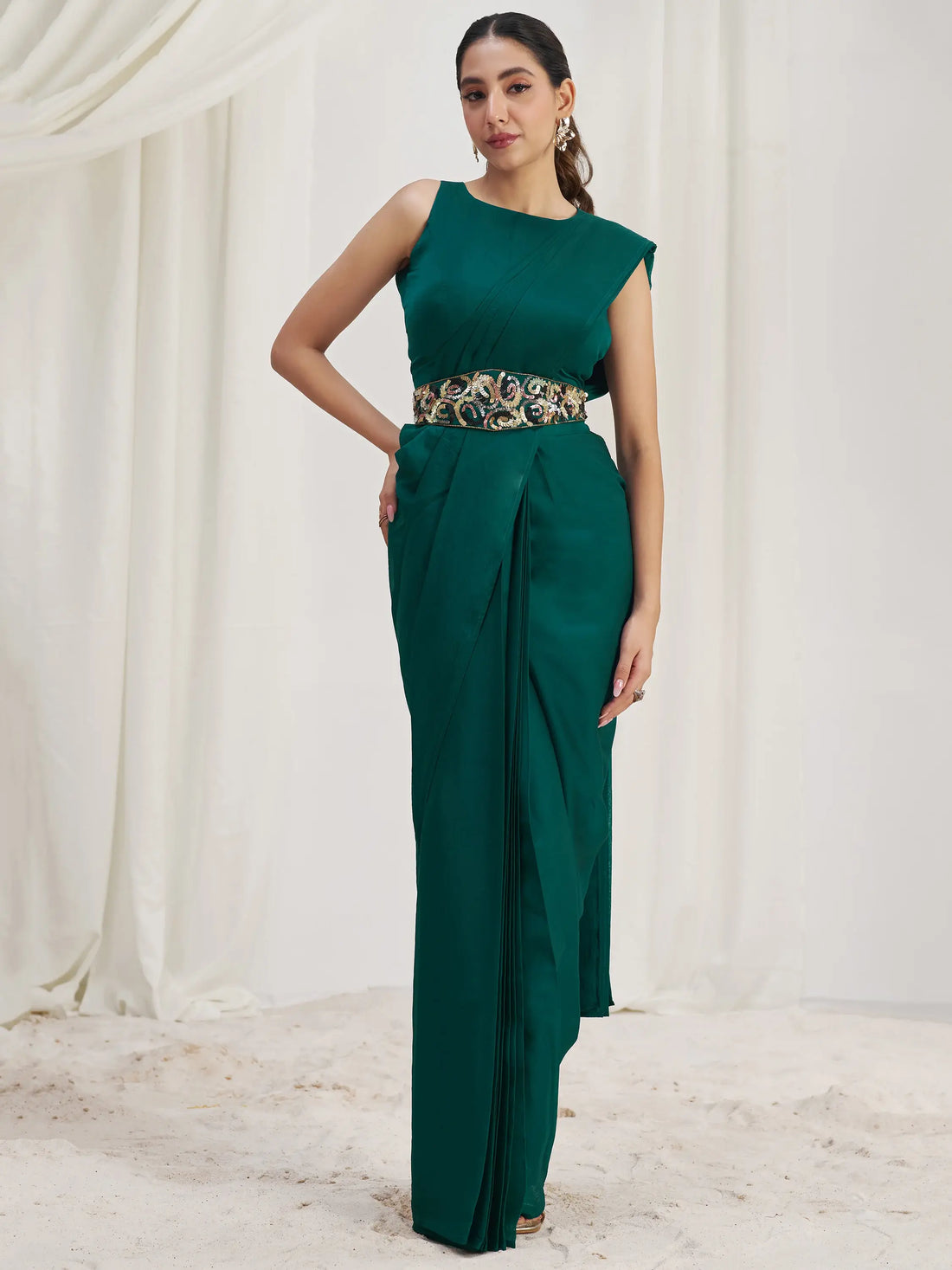 Awesome Teal Green Organza Silk Ready To Wear Saree With Blouse - Zeel Clothing