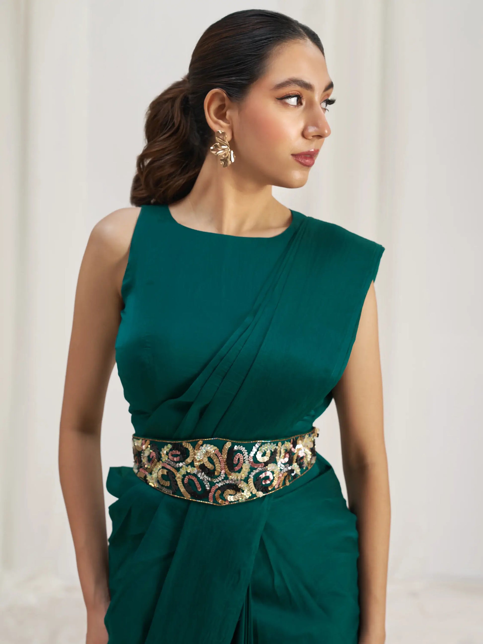 Awesome Teal Green Organza Silk Ready To Wear Saree With Blouse - Zeel Clothing