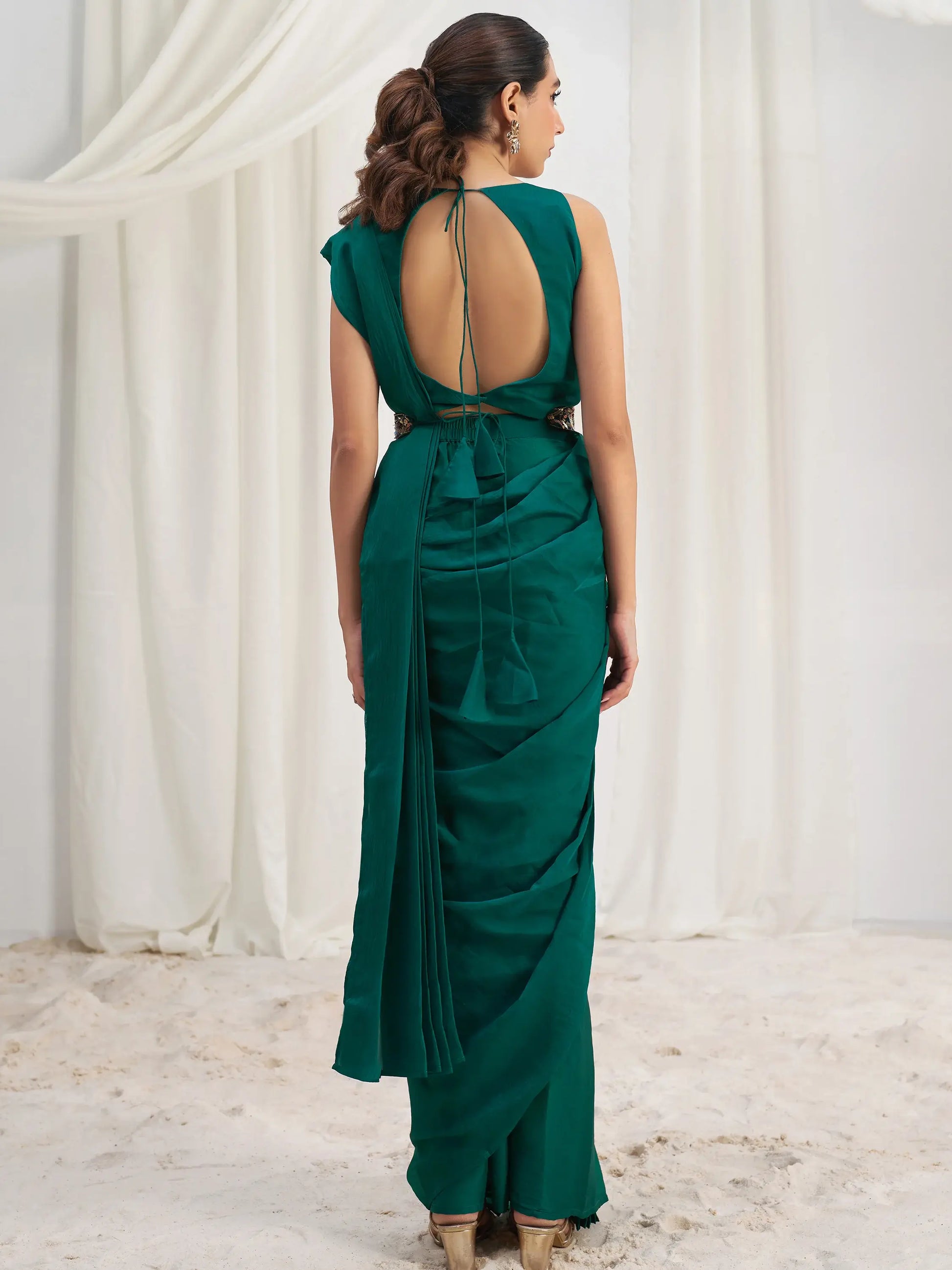 Awesome Teal Green Organza Silk Ready To Wear Saree With Blouse - Zeel Clothing