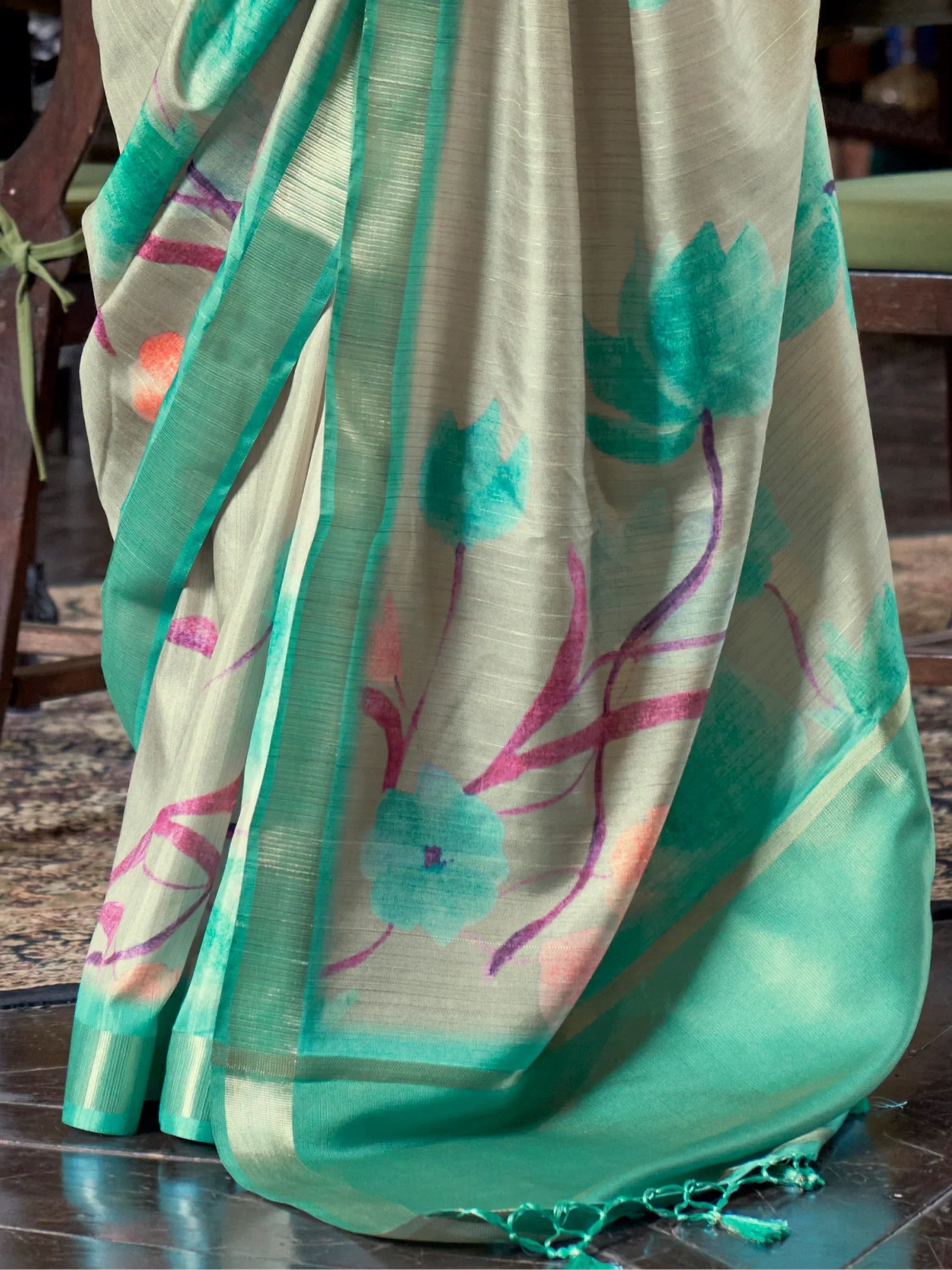 Awesome Teal Green Printed Banarasi Silk Festival Wear Saree - Zeel Clothing
