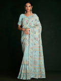 Awesome Turquoise Lucknowi Georgette Festival Wear Saree With Blouse - Zeel Clothing