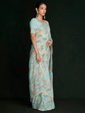 Awesome Turquoise Lucknowi Georgette Festival Wear Saree With Blouse - Zeel Clothing